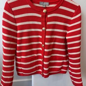 J. Crew Bold Red and White Striped Ladylike Cardigan